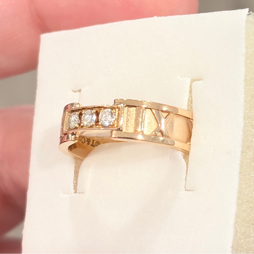 18K Tiffany Atlas Diamond Ring, 750 Rose Gold, Roman Numerals, Size 6 - Picture 11 of 15